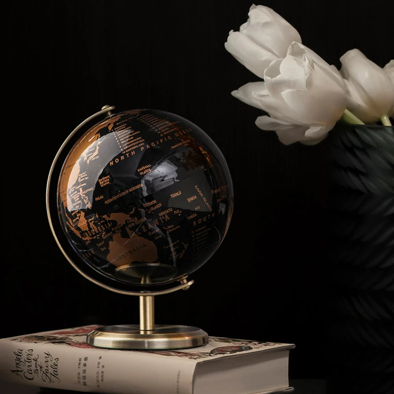 Globe terrestre rétro avec base en bois – Carte du monde éducative pour la décoration de la maison et du bureau