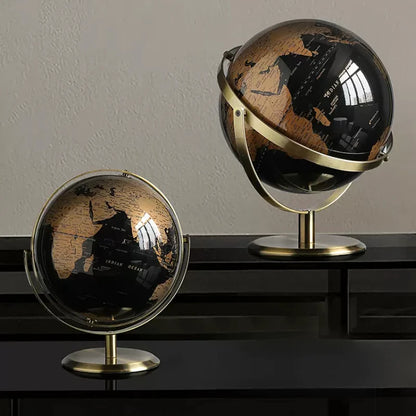 Globe terrestre rétro avec base en bois – Carte du monde éducative pour la décoration de la maison et du bureau